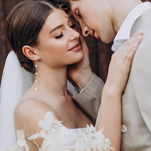 4" Long Pearl Delicate Silver Chain Earrings Chains Faux Pearls Minimalist New - Picture 4 of 5